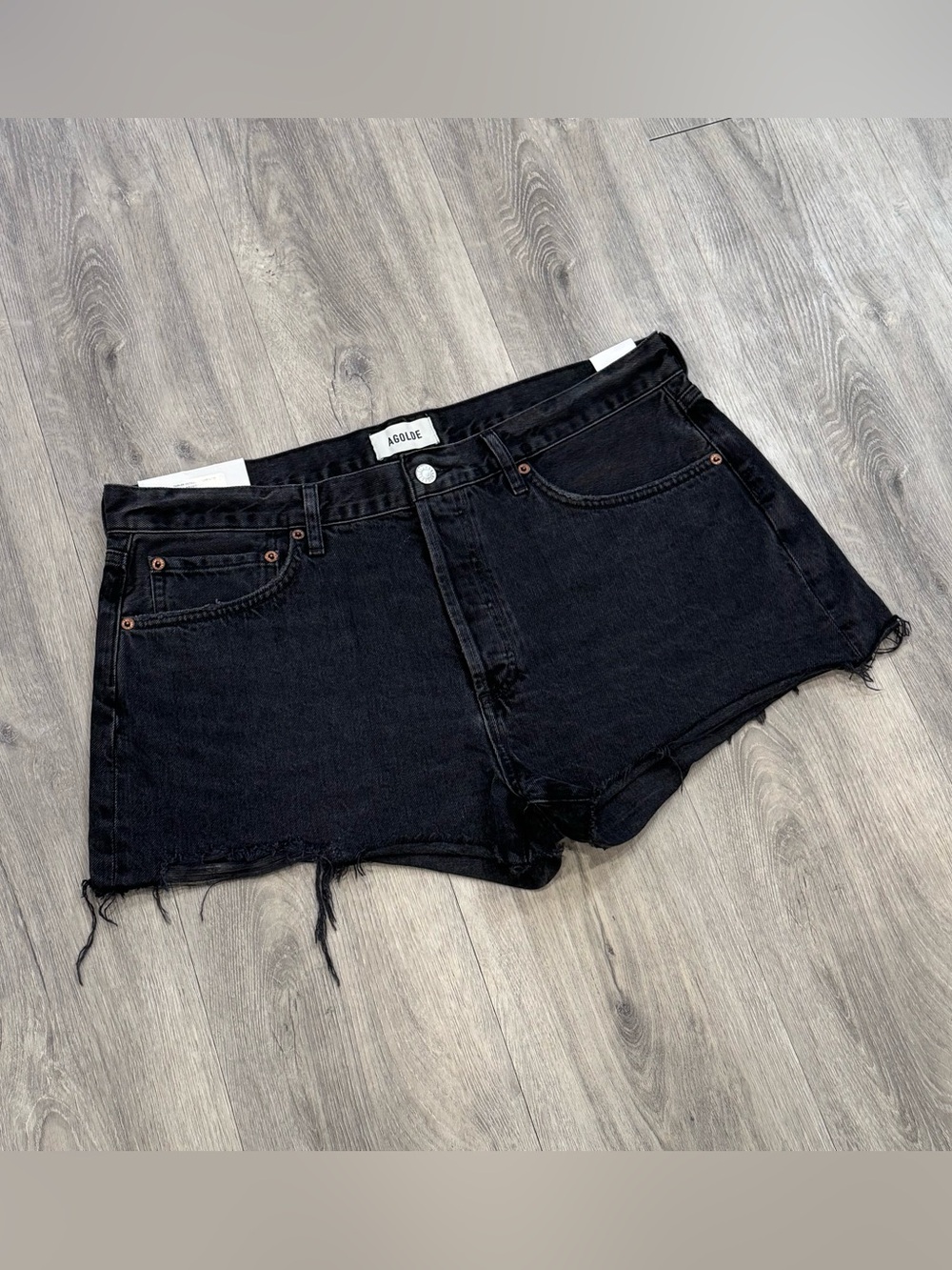 Agolde Casual Black Distressed Denim High Rise Vintage Fit Cut Off Parker Shorts